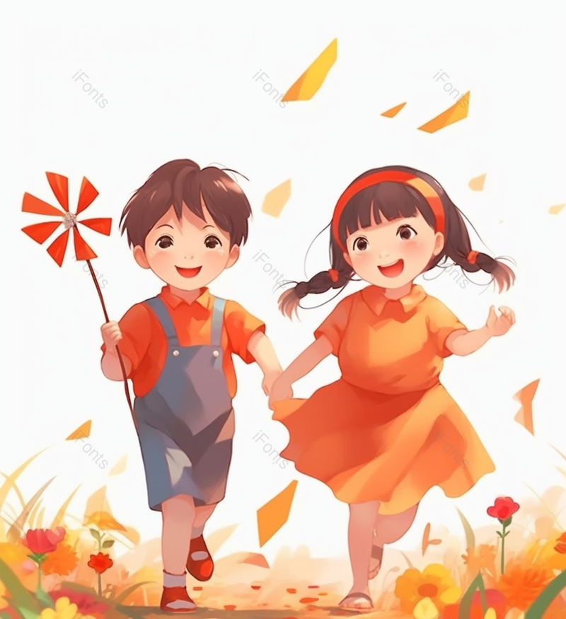 男孩手拿风车手拉手儿童兄妹同学朋友小朋友孩子风车两人插画,插画/手绘图,插画/手绘图库,插画/手绘图下载,插画/手绘